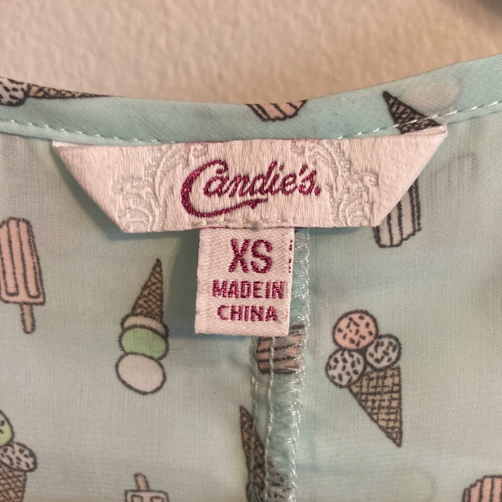 Candie’s Ice Cream Cone Popsicle Blue Green Ruffle Tank Top Shirt Blouse Size XS - Picture 4 of 7